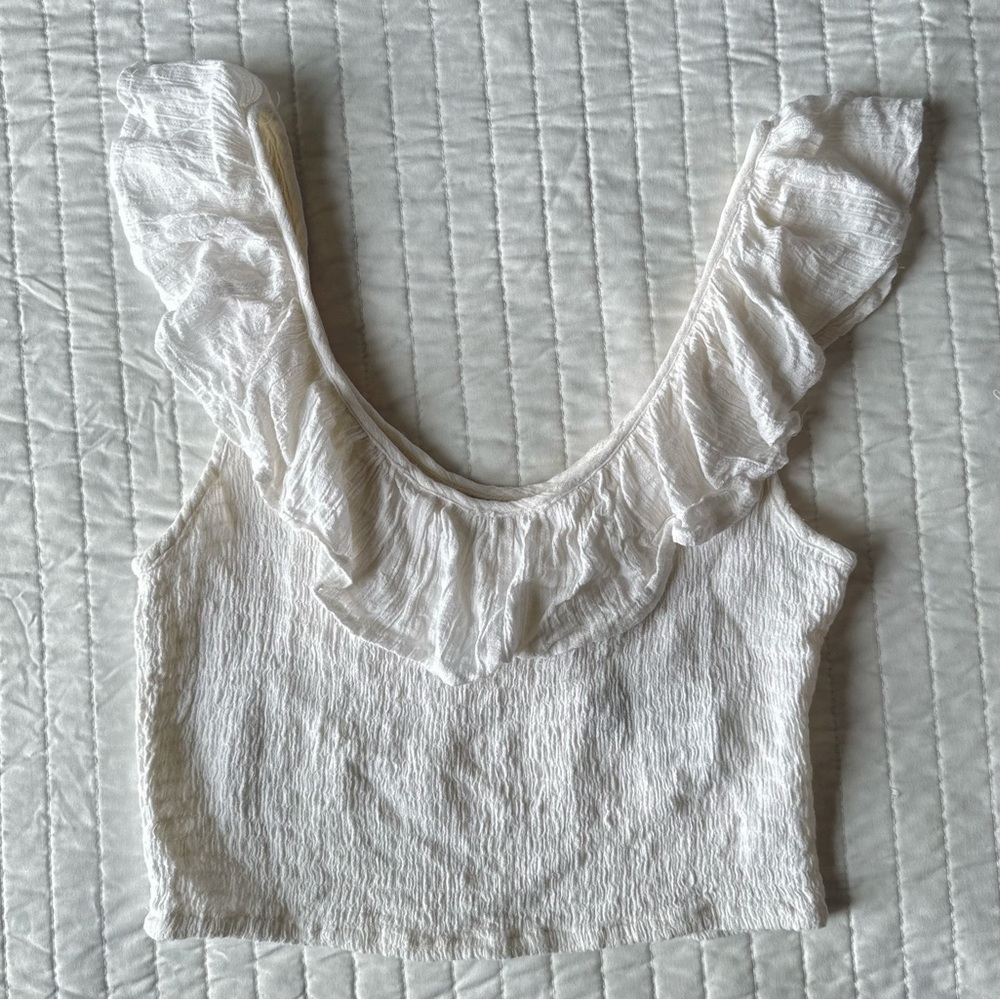 Ripcurl Smocked White Crop Tank Top